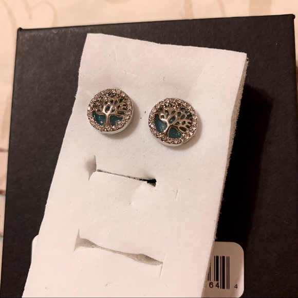 - 💜 Alex and Ani Silver and Blue Tree Earrings - Picture 2 of 3